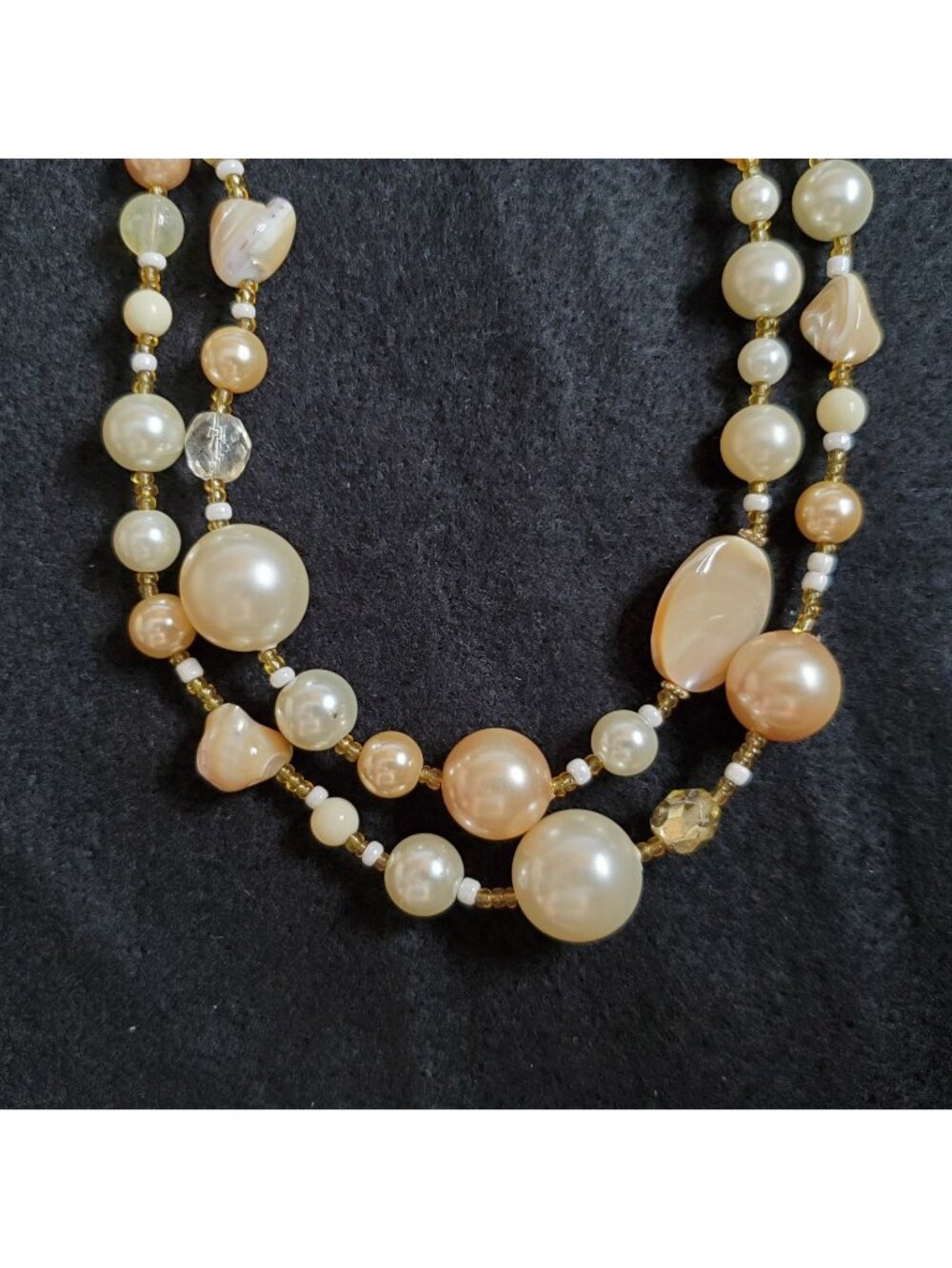 Layered Beaded Necklace MOP Faux Pearl Cream Beige 18"